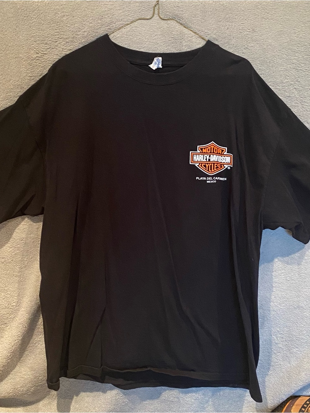 Harley-Davidson Black Short Sleeve Tee with Orange Logo - Skull Back Graphic